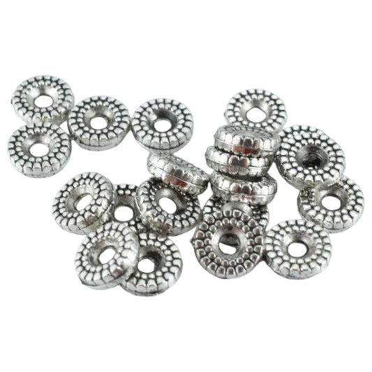 Antique Silver Beads Detailed Ribbed Alloy Metal: Vintage Tone Jewelry Components (20pcs, 3mm Thickness, 2mm Hole)