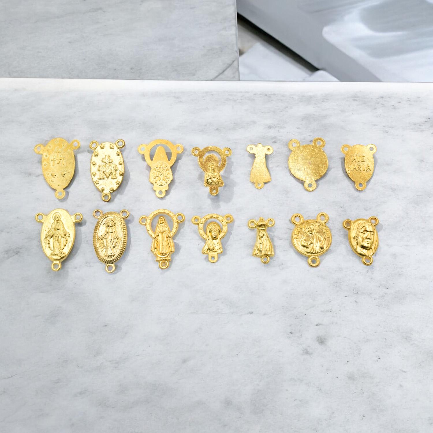 Gold Rosary Centers Saints Medals, Detailed Religious Charms (Multiple Sizes, Plated Copper Alloy, Jewelry Making Kits)