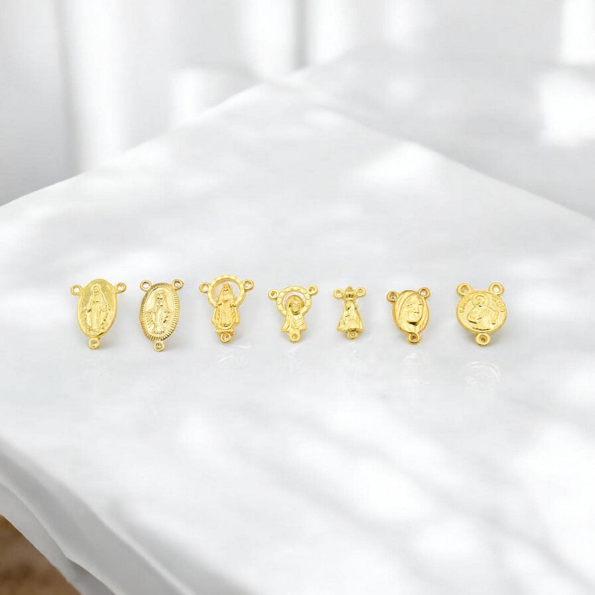 Gold Rosary Centers Saints Medals, Detailed Religious Charms (Multiple Sizes, Plated Copper Alloy, Jewelry Making Kits)