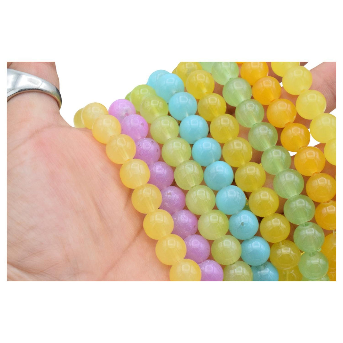 Pastel Glass Beads Strand Jewelry Making, Softly Hued Colors (8mm & 10mm Sizes, Bulk Pack, Craft Supplies)