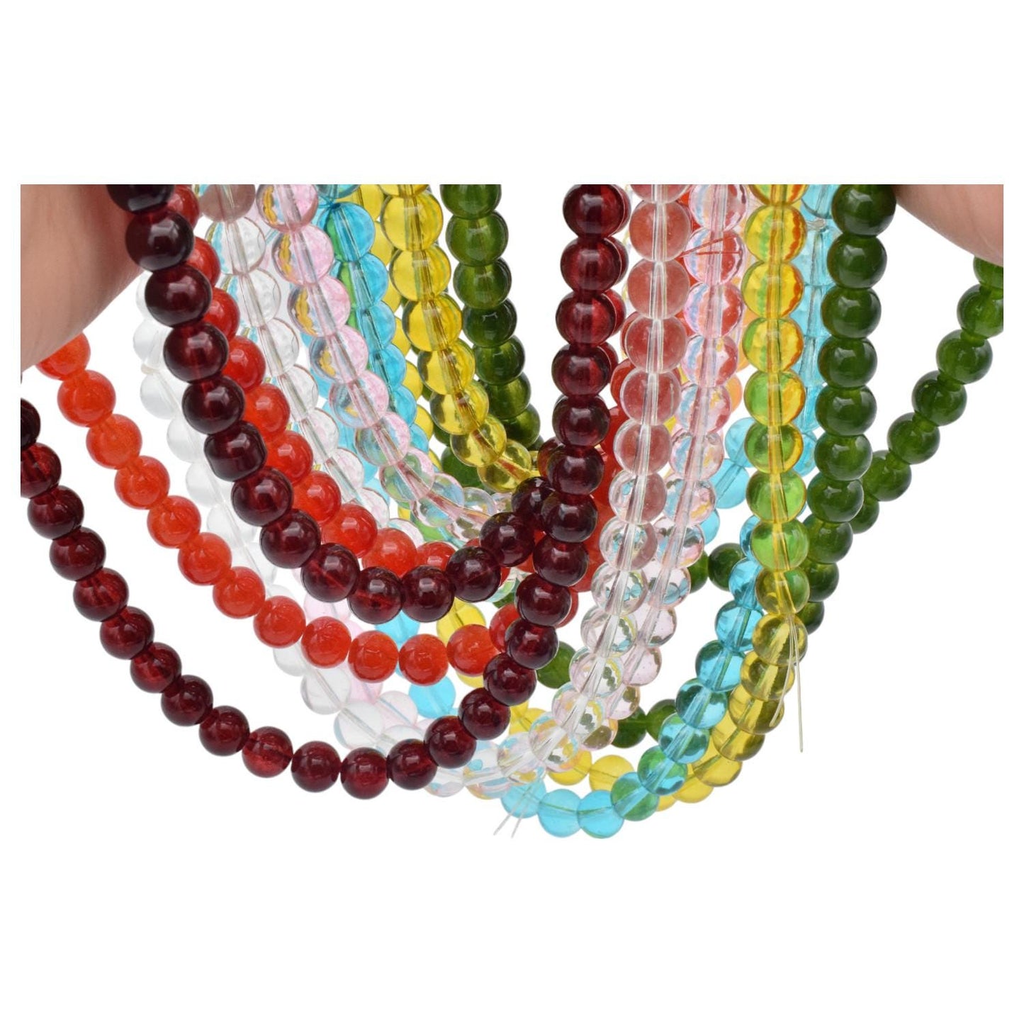 Clear Glass Jelly Beads Jewelry: Shimmering Translucent Strands - 8mm & 10mm Sizes, DIY Crafting Essentials