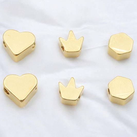 Heart Crown Hexagon Gold Filled Alternative Spacer Beads, Radiant Finish (14k, 5-7mm, Durable Jewelry Components)