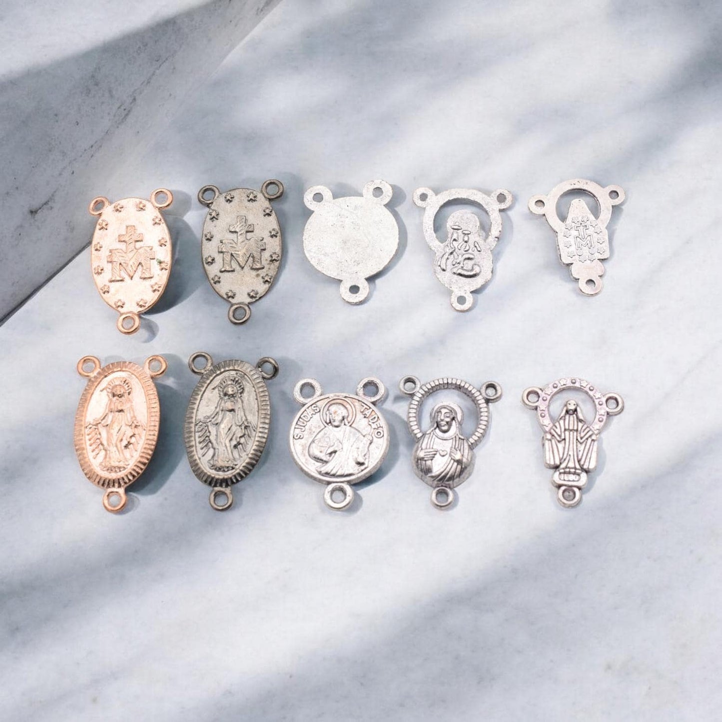 Floral Rosary Center Connectors: Rose Gold & Silver Designs - Alloy, Catholic Jewelry Kit, DIY Rosary Supplies