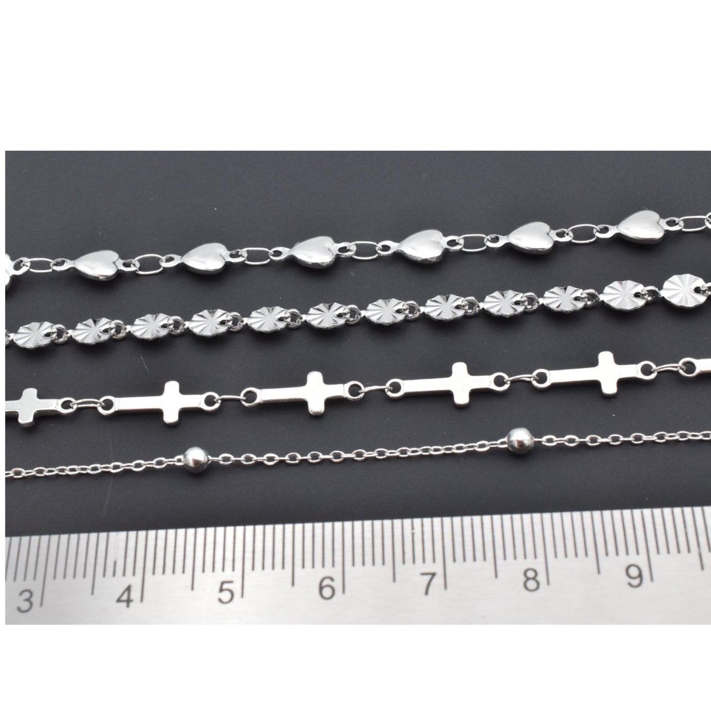 Shaped Chain Cross: Heart, Medal & Ball Links - High Quality Stainless Steel, Tarnish Resistant for Jewelry Making