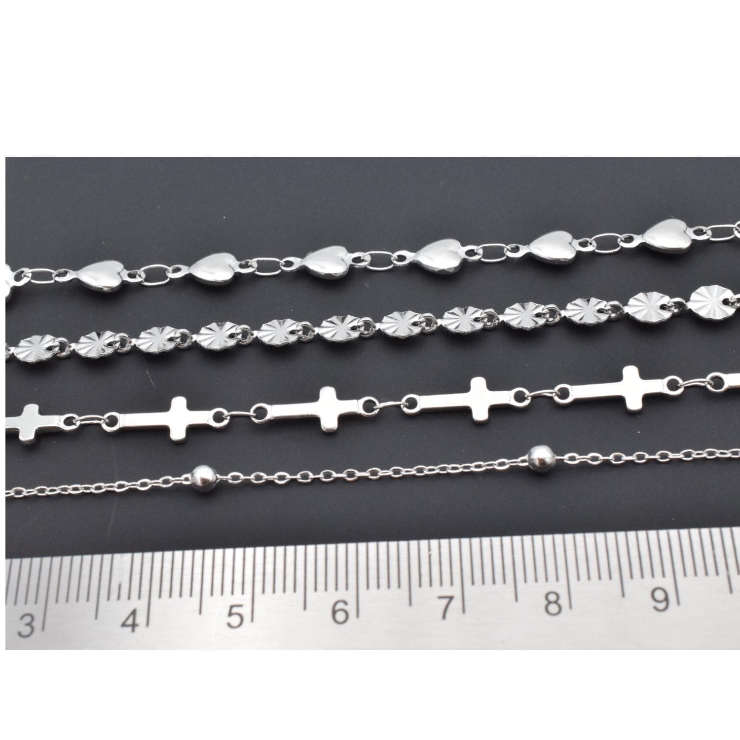 Shaped Chain Cross: Heart, Medal & Ball Links - High Quality Stainless Steel, Tarnish Resistant for Jewelry Making