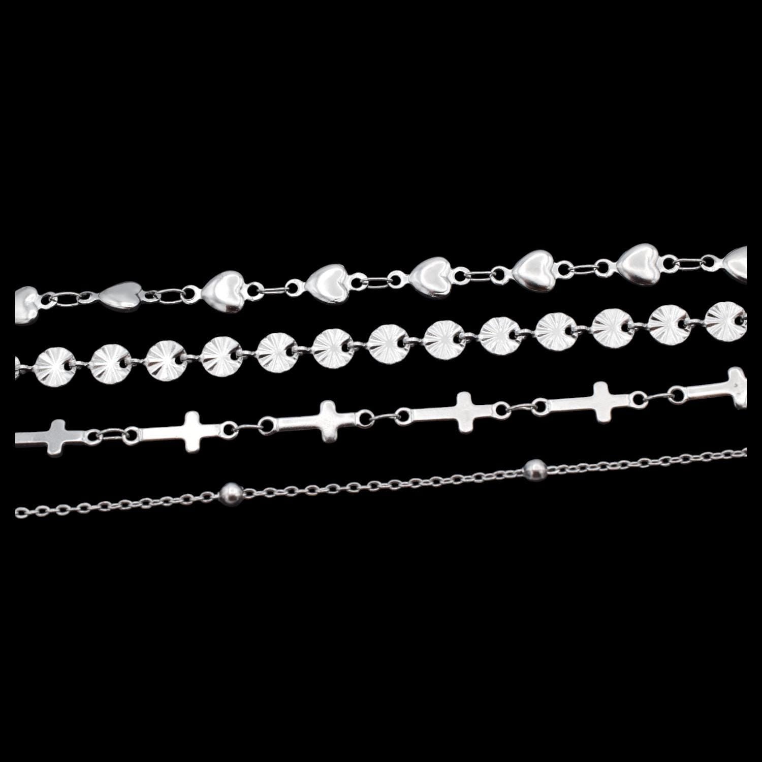 Shaped Chain Cross: Heart, Medal & Ball Links - High Quality Stainless Steel, Tarnish Resistant for Jewelry Making