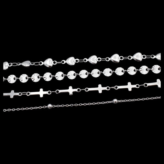 Shaped Chain Cross: Heart, Medal & Ball Links - High Quality Stainless Steel, Tarnish Resistant for Jewelry Making