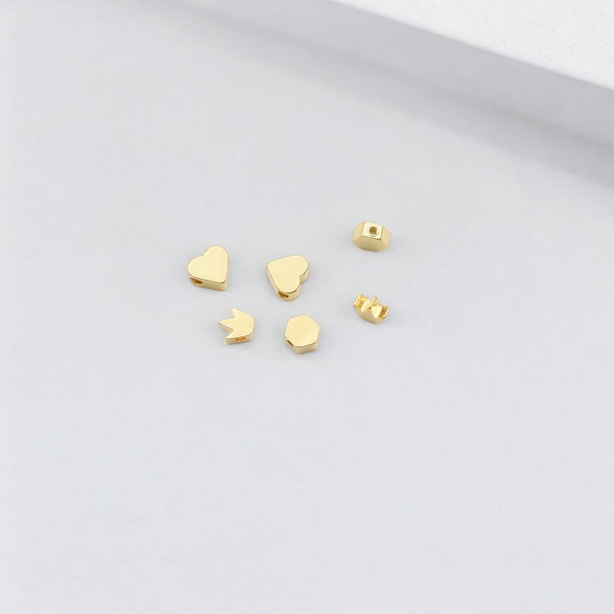 Gold Filled Look Spacer charm beads for jewelry making heart, crown, hexagon beads 6pcs/pk 14k jewelry making supplies - d...