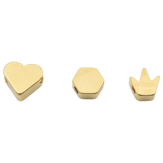 Gold Filled Look Spacer charm beads for jewelry making heart, crown, hexagon beads 6pcs/pk 14k jewelry making supplies
