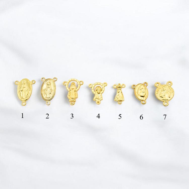 Gold Rosary Centers Saints Medals, Detailed Religious Charms (Multiple Sizes, Plated Copper Alloy, Jewelry Making Kits)