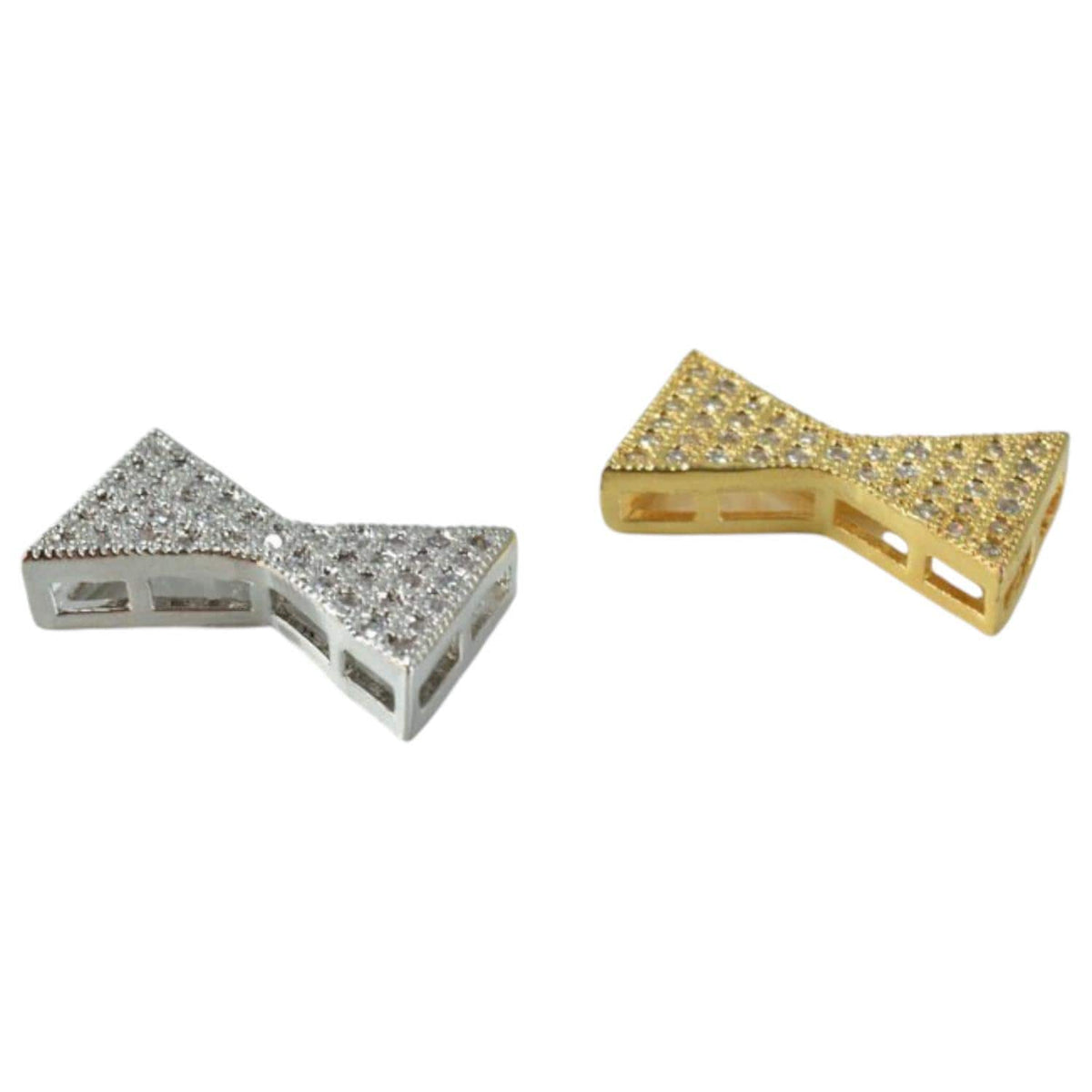 Bow Tie 17x10mm Connector: Clear CZ Micro Pave Beads - 18k Tarnish Resistant Gold, Tarnish Resistant, Jewelry Making Components