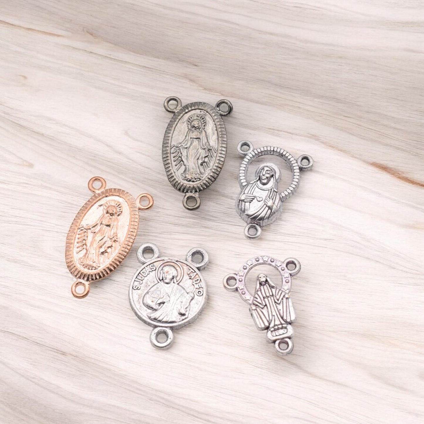 Floral Rosary Center Connectors: Rose Gold & Silver Designs - Alloy, Catholic Jewelry Kit, DIY Rosary Supplies