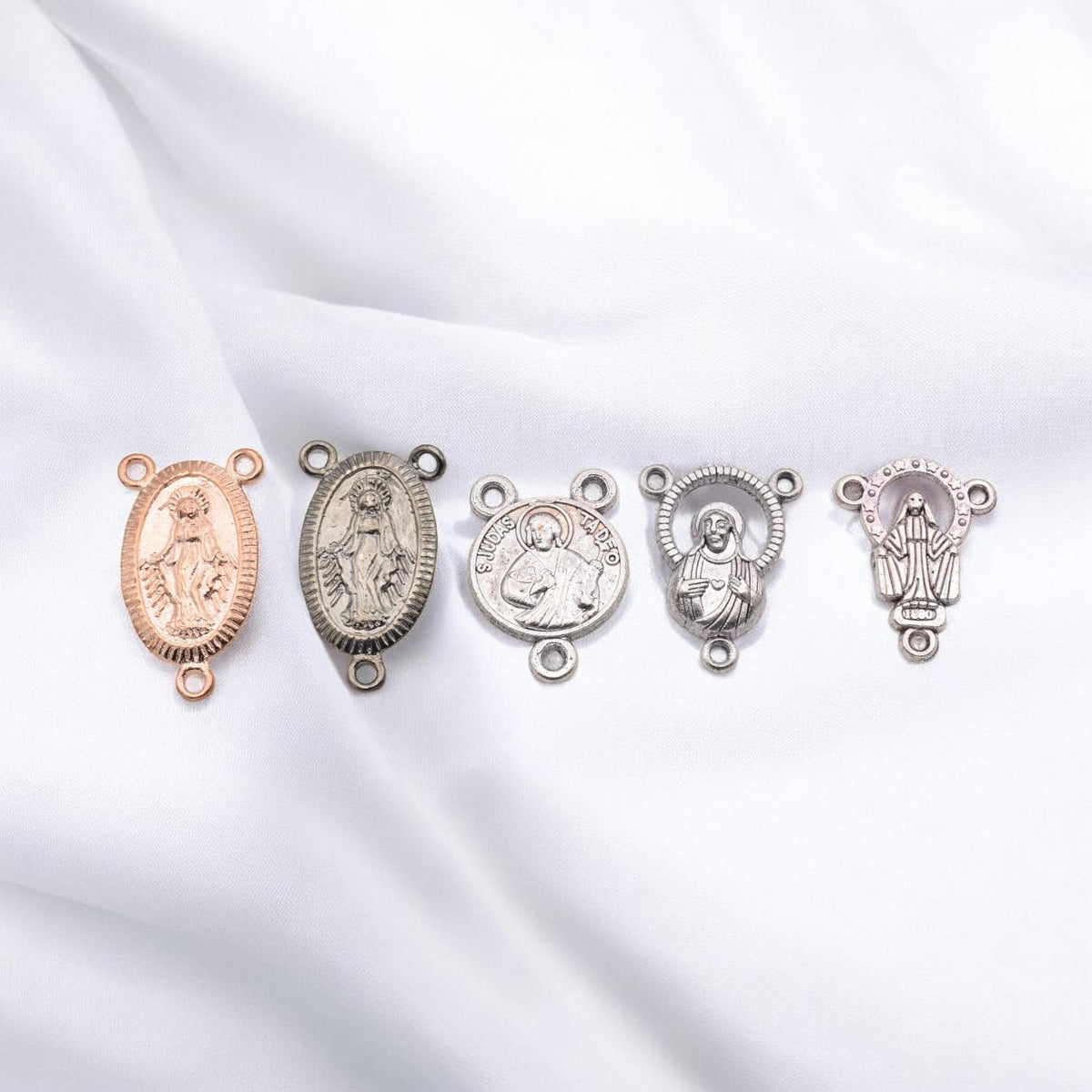 Floral Rosary Center Connectors: Rose Gold & Silver Designs - Alloy, Catholic Jewelry Kit, DIY Rosary Supplies