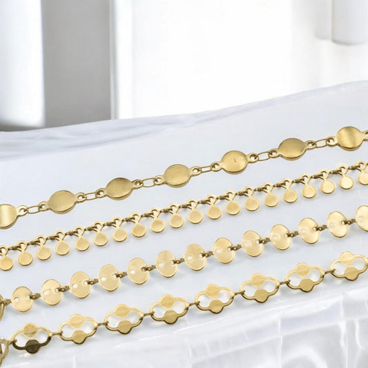 Gold Stainless Steel Chain Circle Disc: Premium Jewelry Making Material (6mm Links, Sold by Yard or Roll, Durable Gold Finish)