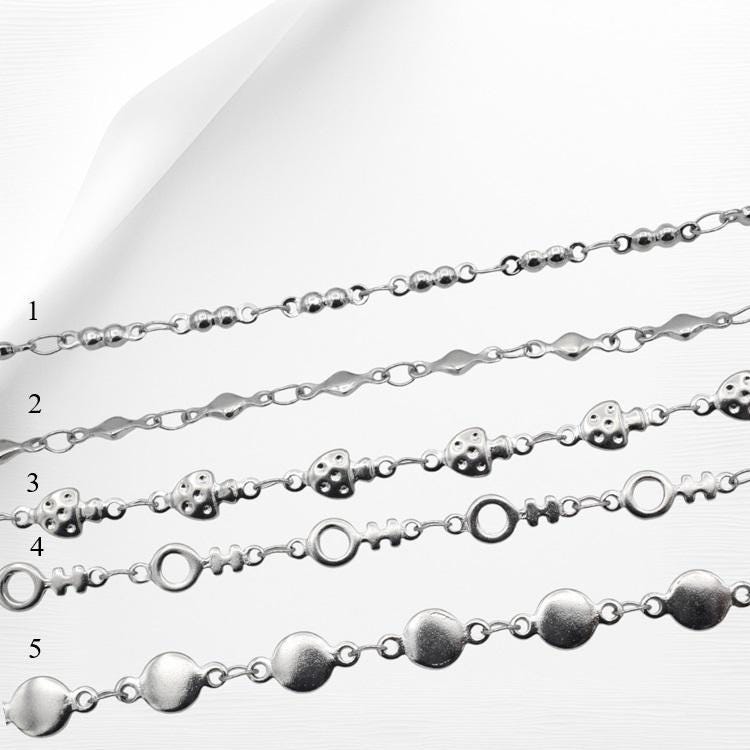 Chain For Jewelry Stainless Steel Links, Mushroom Circle Diamond Styles (3mm-6mm, Silver Tone, 3ft Roll)