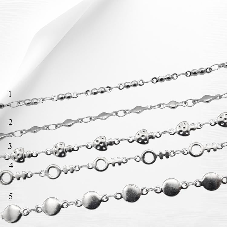 Chain For Jewelry Stainless Steel Links, Mushroom Circle Diamond Styles (3mm-6mm, Silver Tone, 3ft Roll)