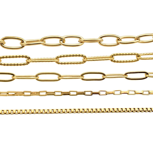 Paper Clip Box Chain Gold Plated, Jewelry Making Essential, Elegant Finish (Multiple Sizes, Durable Stainless Steel)