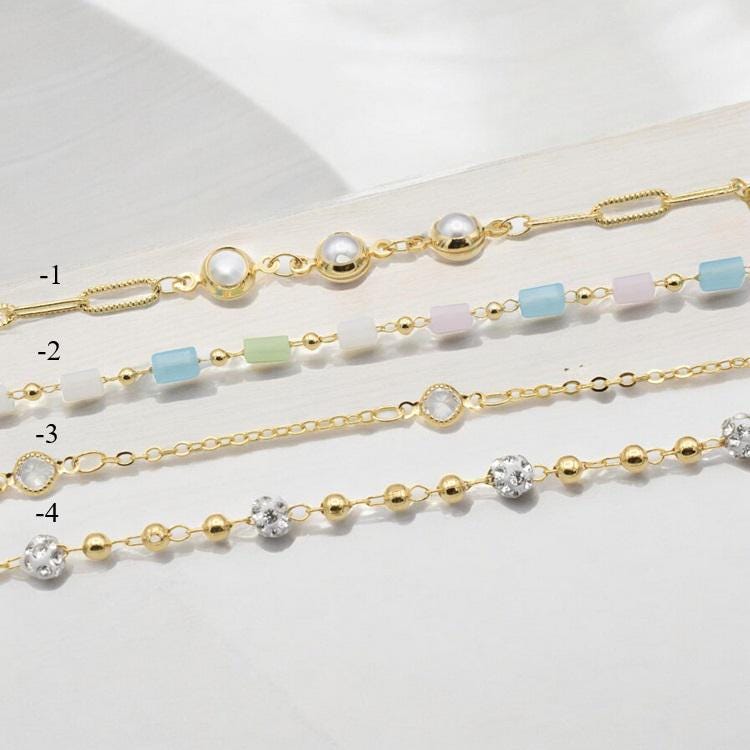 Gold Filled Alternative 18k Chain Jewelry - Pearl And Pave Zirconia Links - Dainty Gold Chain, Natural S Beads, Crafting Supply