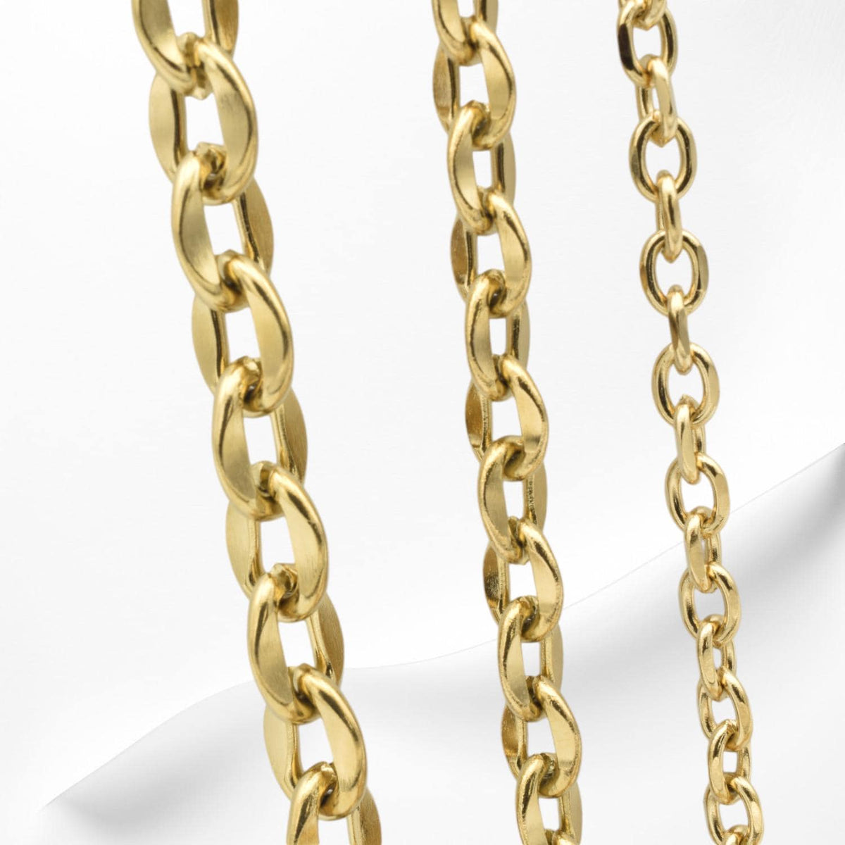 Gold Stainless Steel Oval Link Curb Chain: Luxury Gold Finish, Durable Jewelry Making Material | 4mm-8mm Widths, Sold by Yard