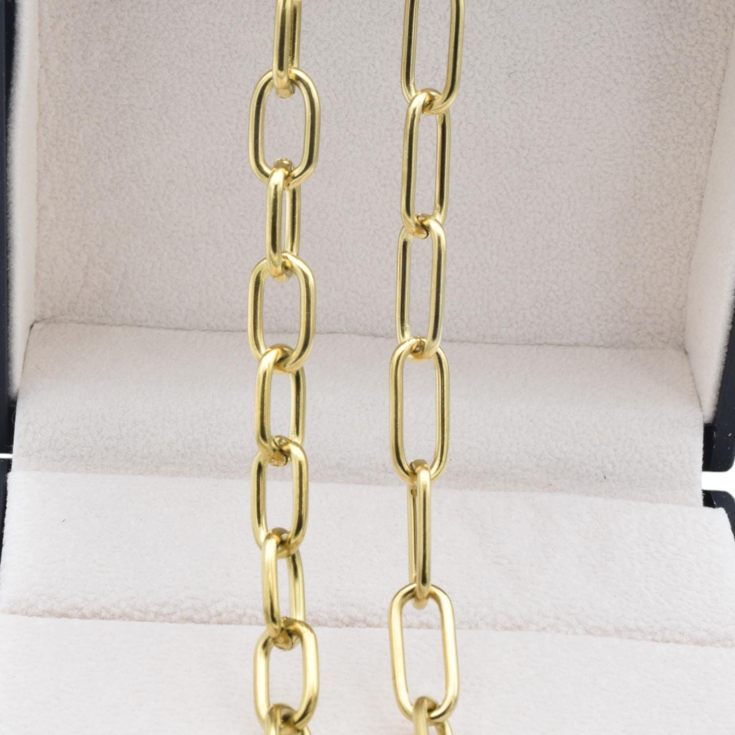 Gold Paperclip Chain Jewelry Supply, Long Rectangular Links (Stainless Steel, Shiny Gold Finish, 17x8mm Size)