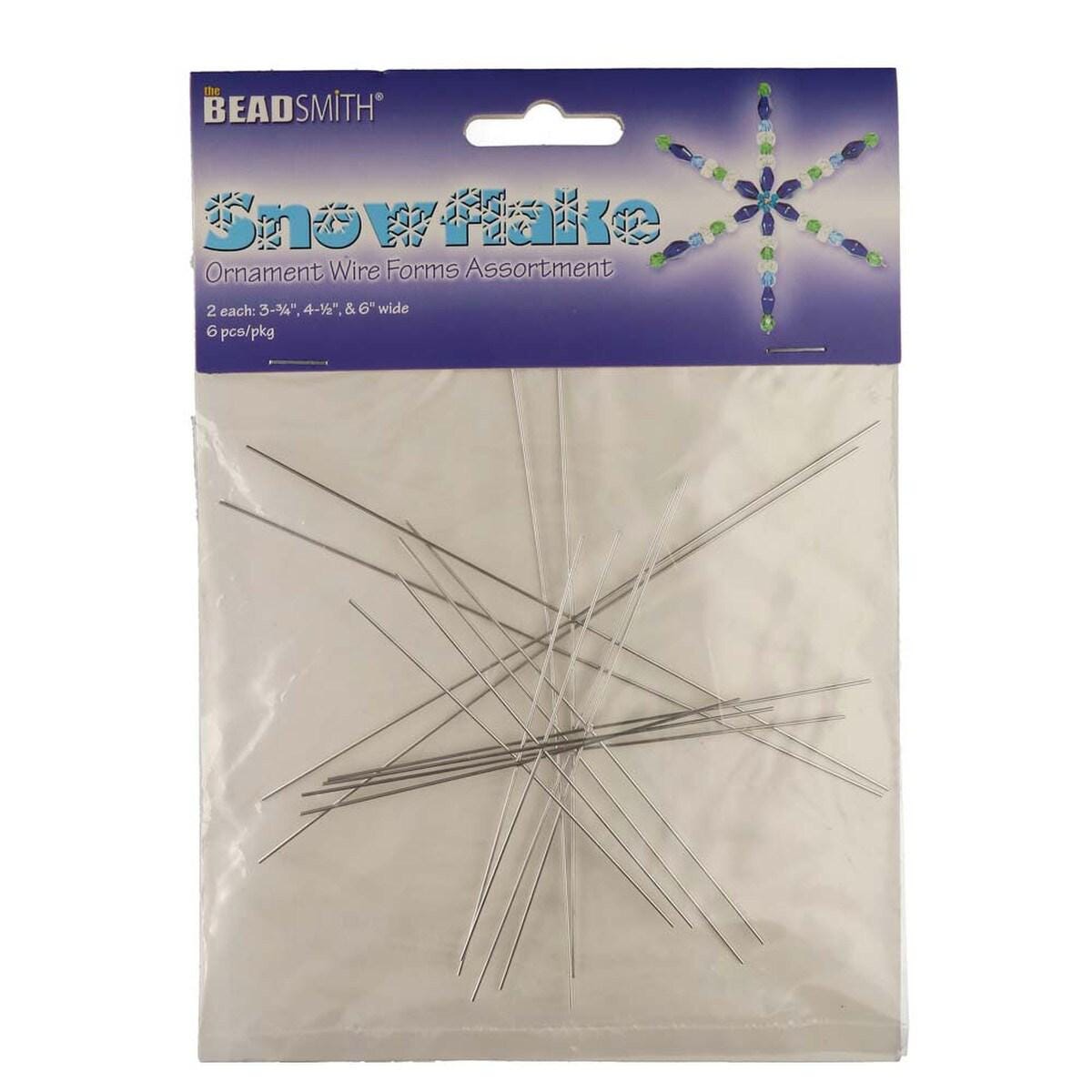 Snowflake Wire Frame DIY Craft Kit: Beaded Holiday Ornament, Jewelry Wire Focus (3 Sizes, Ribbon Loop Included)