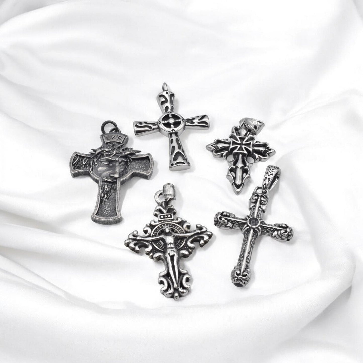 Gothic Cross Pendant: Baroque Jesus Crucifix Design - Durable Stainless Steel, Tarnish Resistant, Five Styles for Necklaces and Gifts