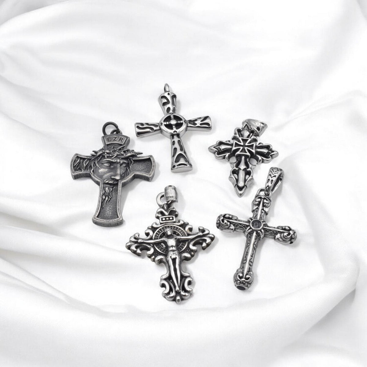 Gothic Cross Pendant: Baroque Jesus Crucifix Design - Durable Stainless Steel, Tarnish Resistant, Five Styles for Necklaces and Gifts