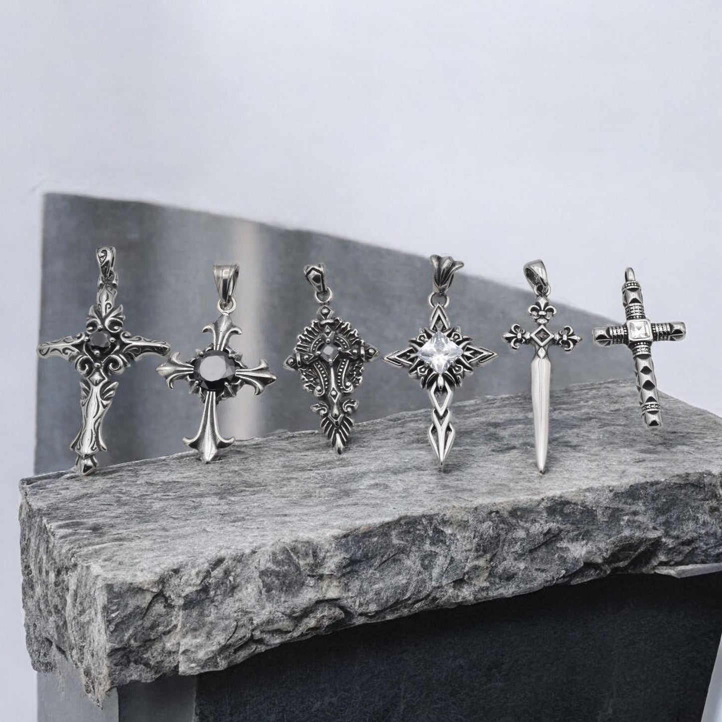 Dagger Cross Pendant - Baroque Geometric Charm - Stainless Steel, Sharp Lines, Jewelry Making Supplies