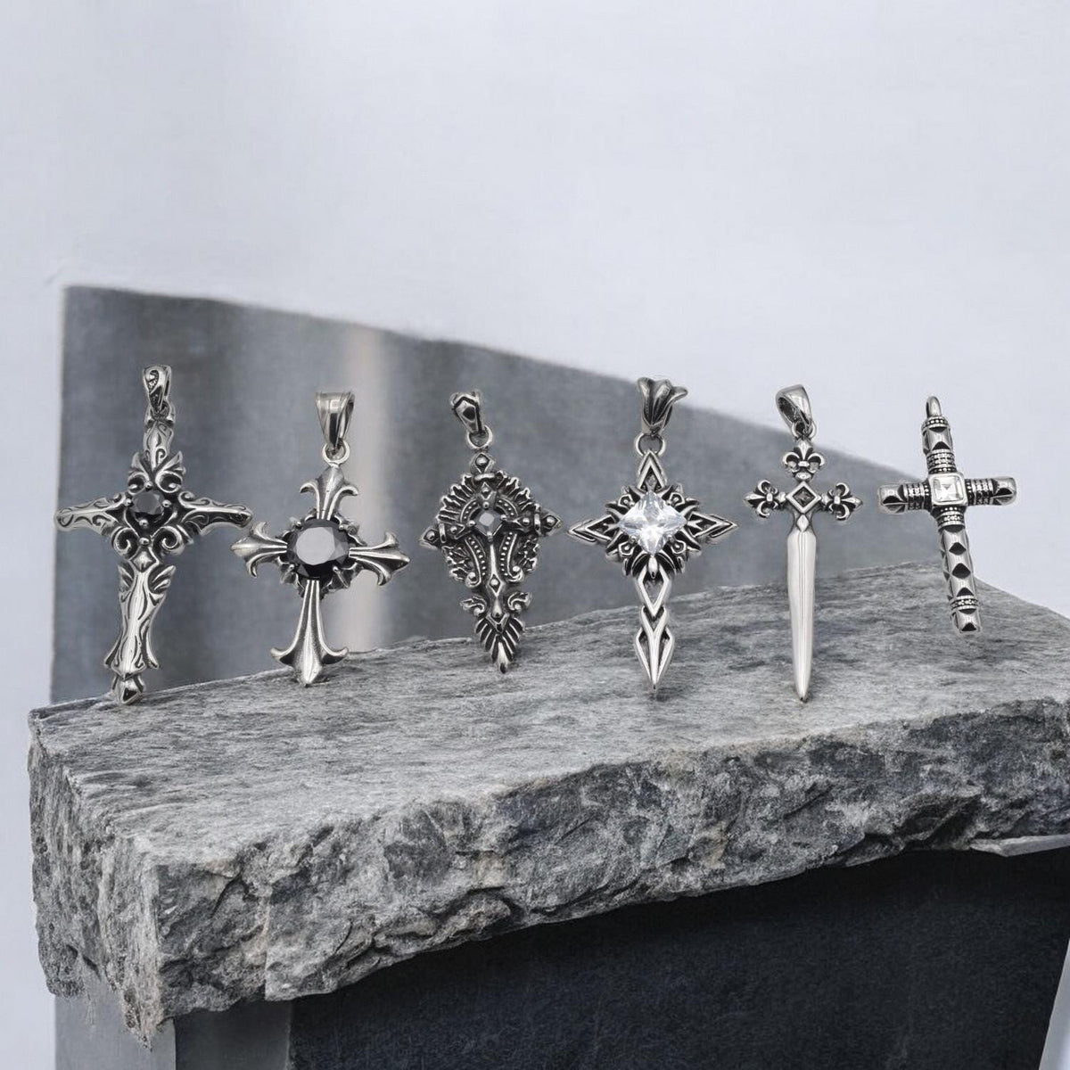 Dagger Cross Pendant - Baroque Geometric Charm - Stainless Steel, Sharp Lines, Jewelry Making Supplies