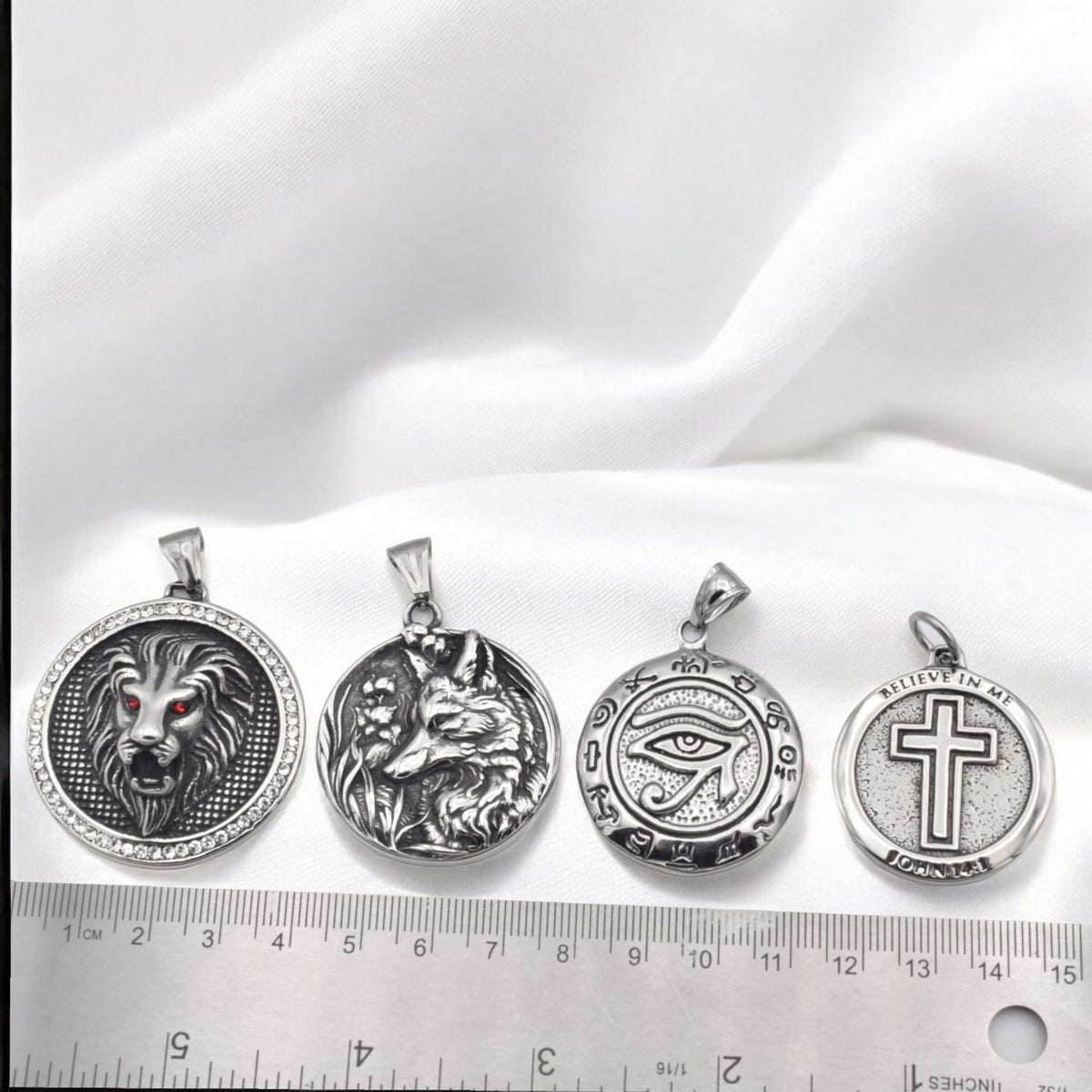 Stainless Steel Medallion Pendant Lion Head, Cross, Wolf, Eye of Horus for jewelry making jewelry making supplies