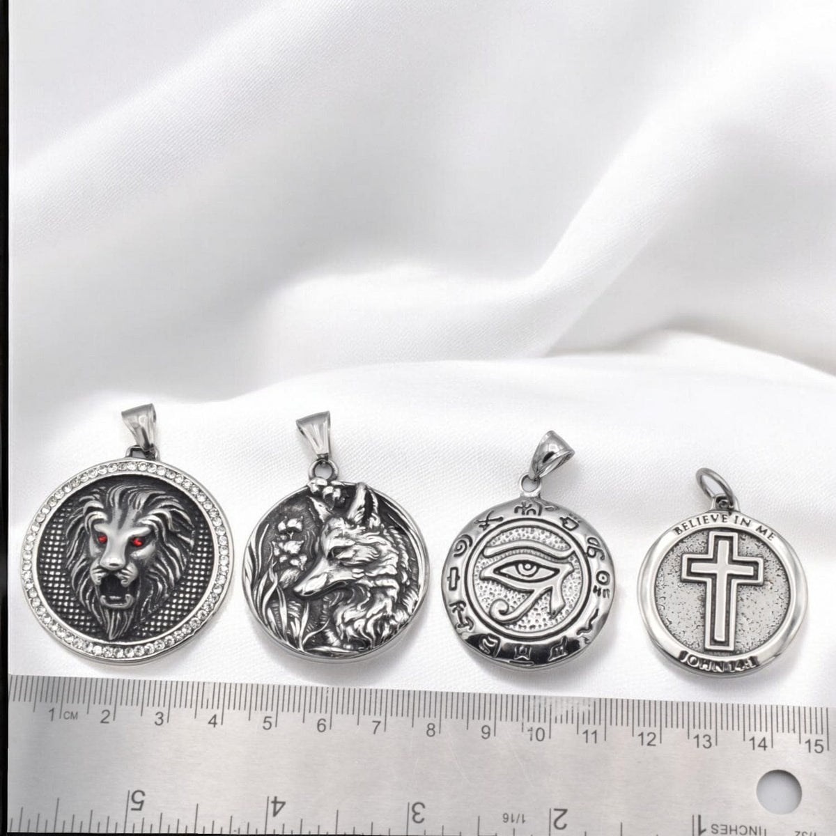 Pendant Lion Head Durable Steel Charm - Polished Stainless Steel Medallions - Lion, Wolf, Eye of Horus & Cross Designs, Gift For Men and Her