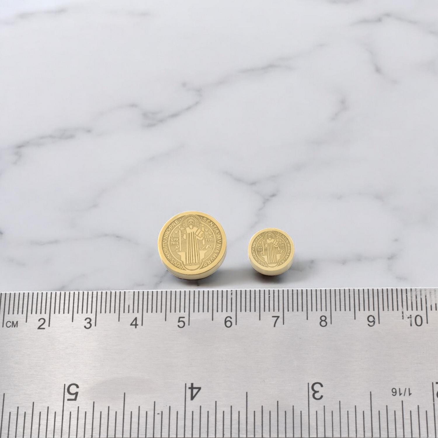Saint Benedict Gold Slider Beads, Faith Symbol Charms (10mm & 15mm, Gold Stainless Steel, Durable for Bracelets)
