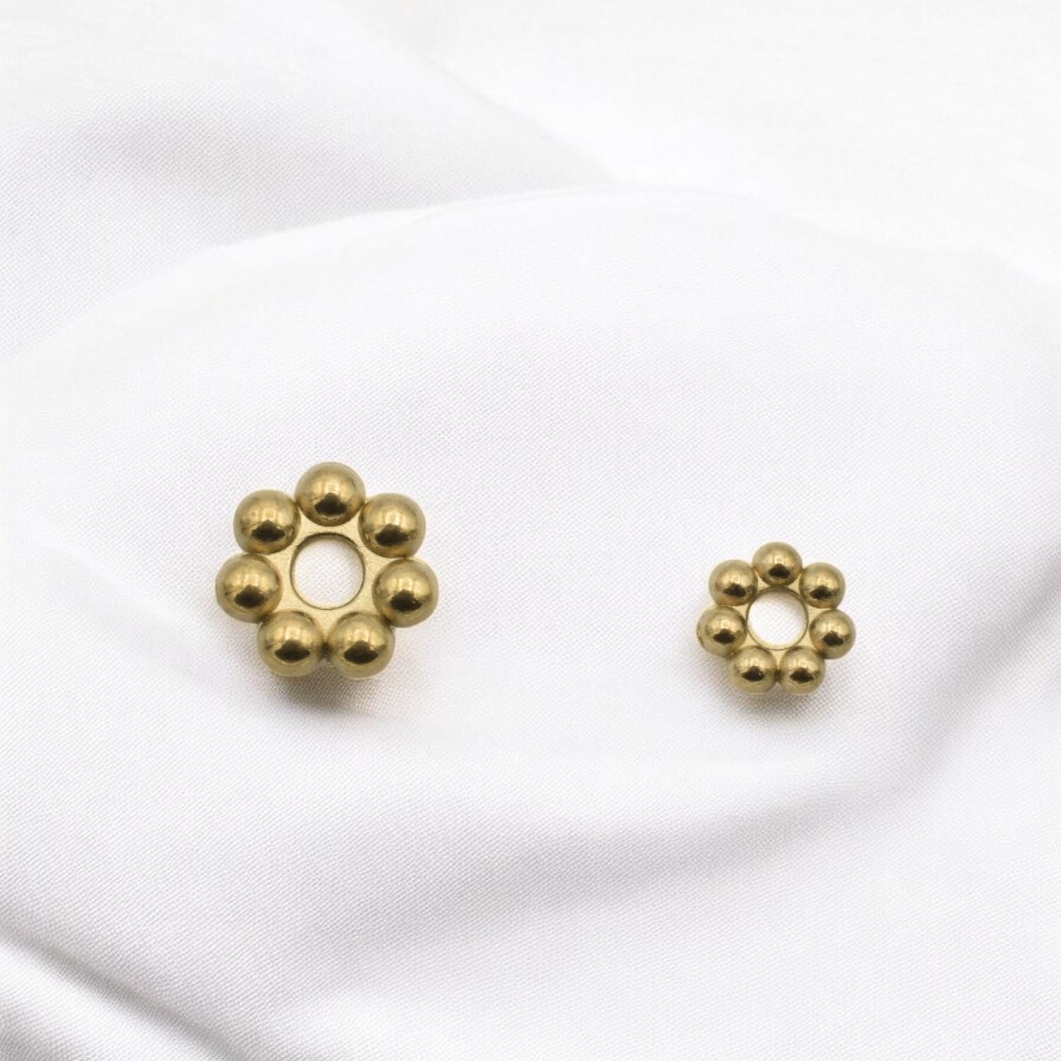 Gold Daisy Roundel Spacer Beads: Floral Motif Accent Beads, Textured Stainless Steel (4mm & 6mm, Jewelry Components)