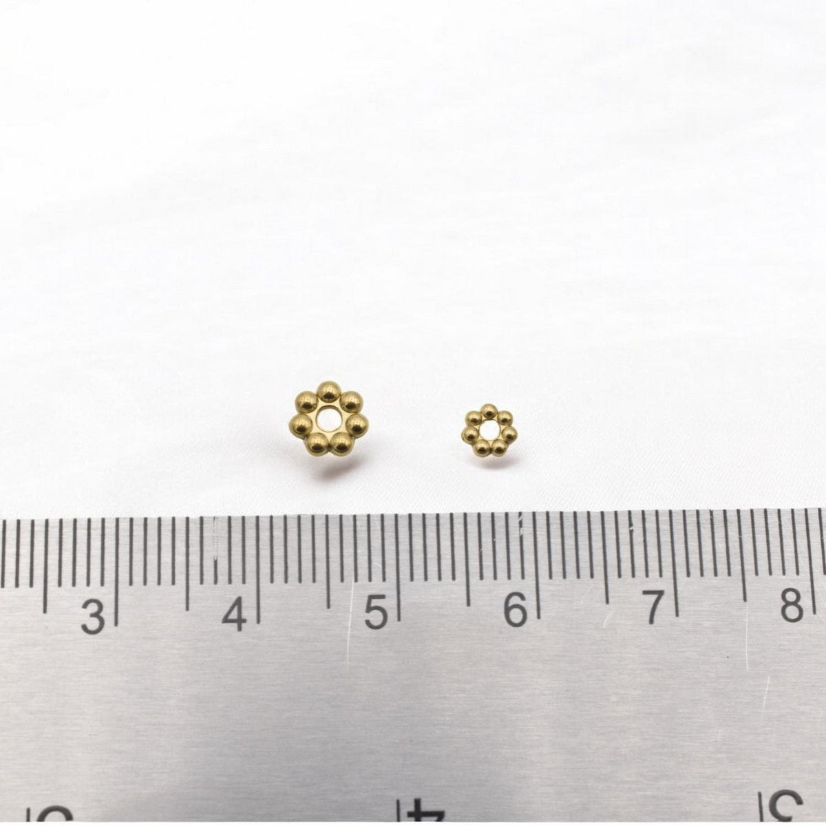 Gold Daisy Roundel Spacer Beads: Floral Motif Accent Beads, Textured Stainless Steel (4mm & 6mm, Jewelry Components)