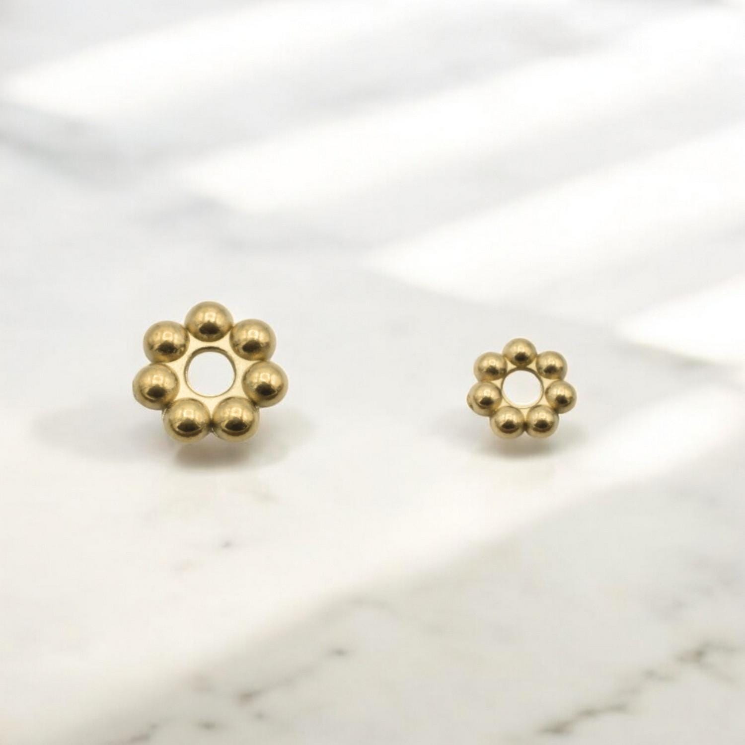 Gold Daisy Roundel Spacer Beads: Floral Motif Accent Beads, Textured Stainless Steel (4mm & 6mm, Jewelry Components)