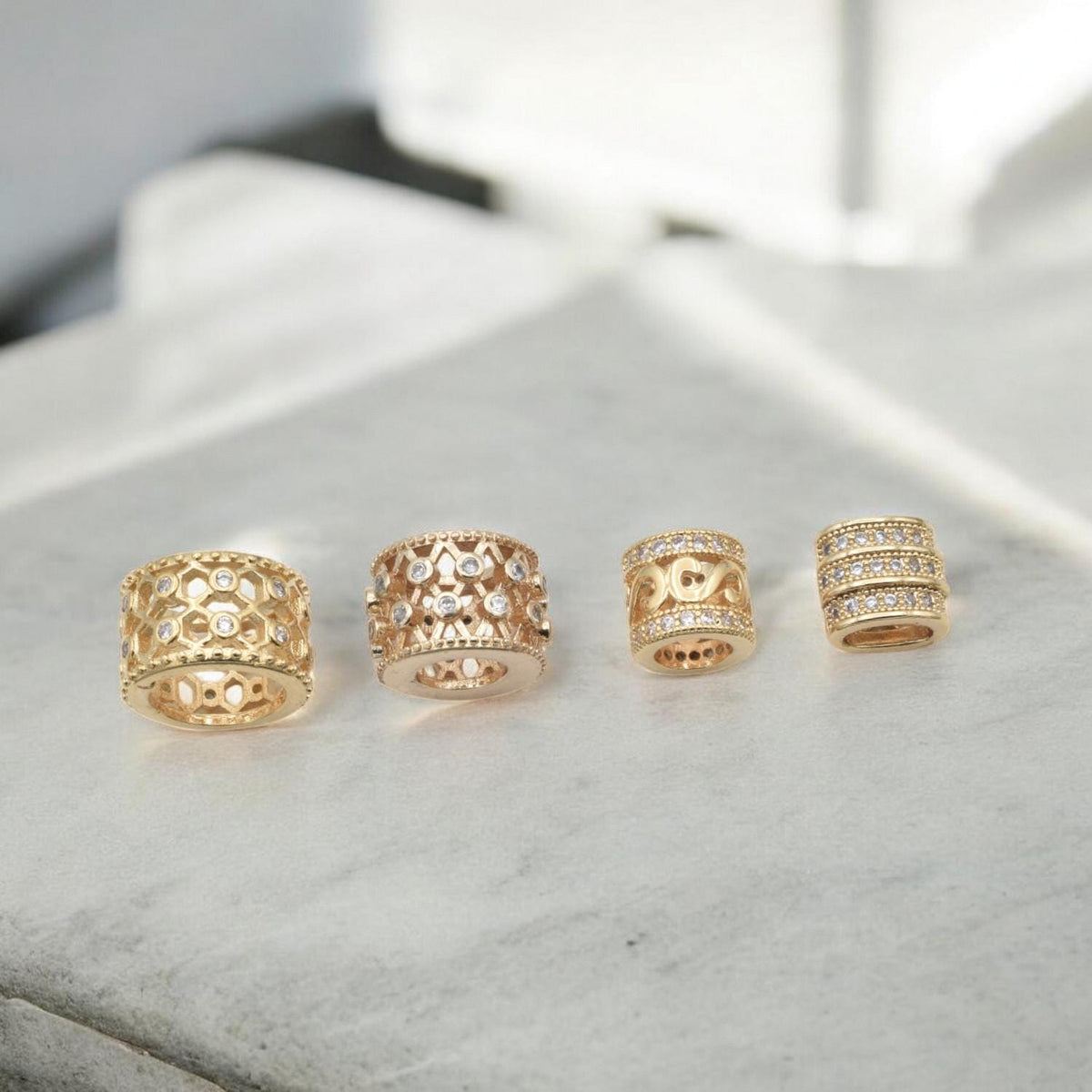 Gold Filled Alternative Beads - Micro Pave CZ Roundel Spacer Beads - Sparkling Cubic Zirconia, Gold Tone, For Bracelets and Necklaces