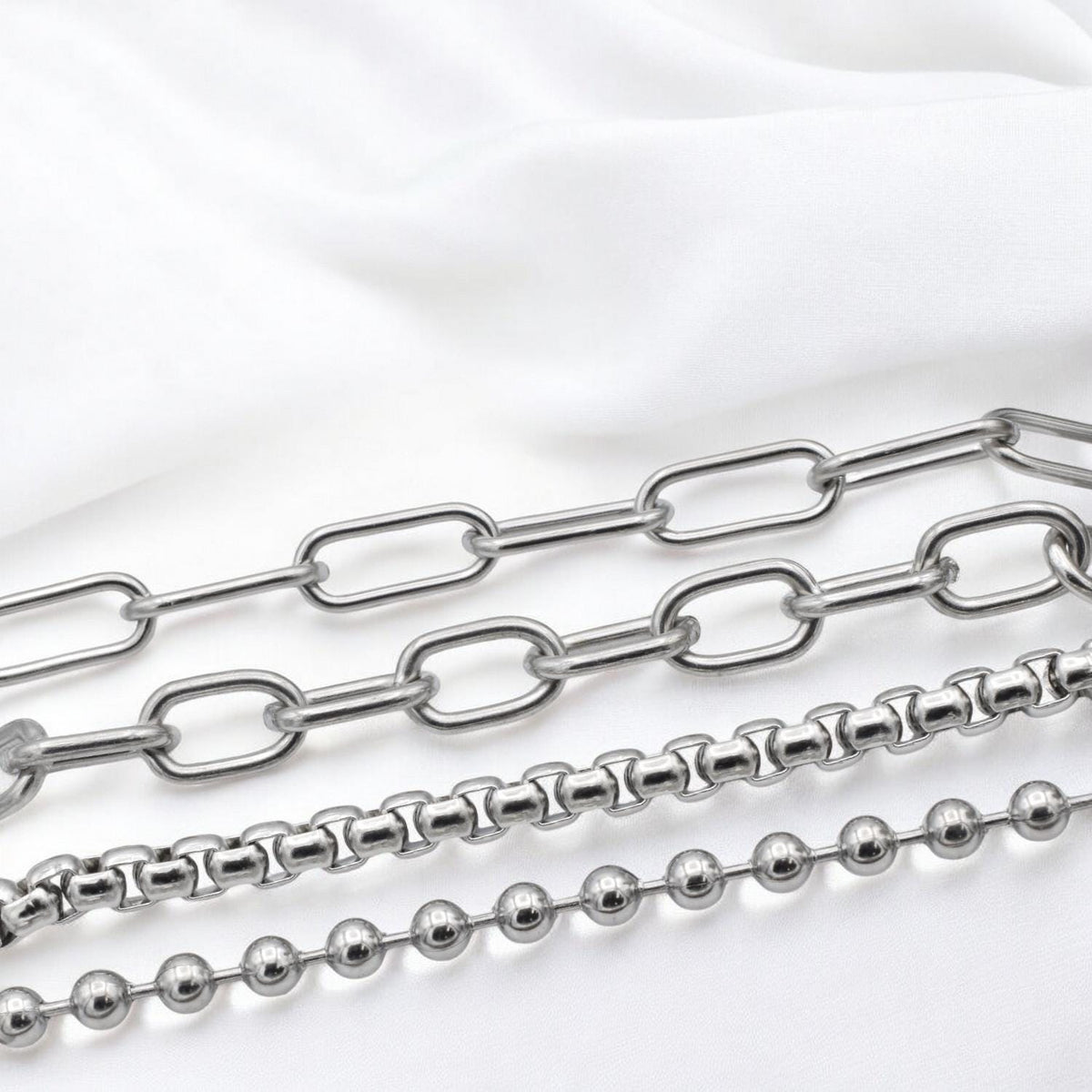 Chain For Jewelry: Stainless Steel Paper Clip, Ball & Link Chains | Silver Tone, Customizable | Sold By The Yard Or Roll