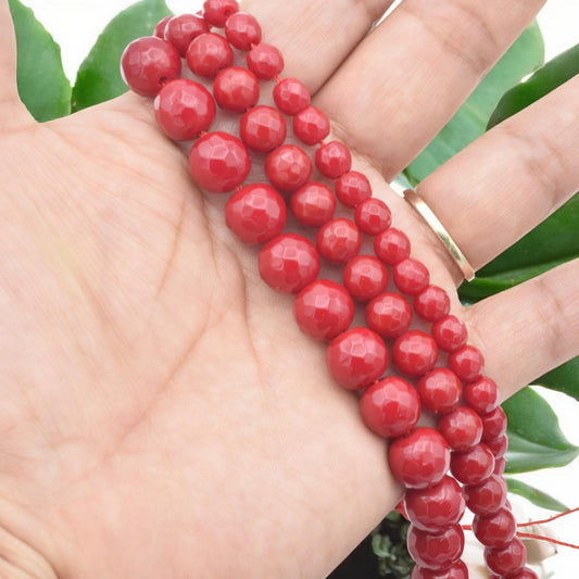Natural Faceted Red Agate Gemstone beads for jewelry making and crafts sizes 6mm 8mm 10mm Sold by strand jewelry making su...