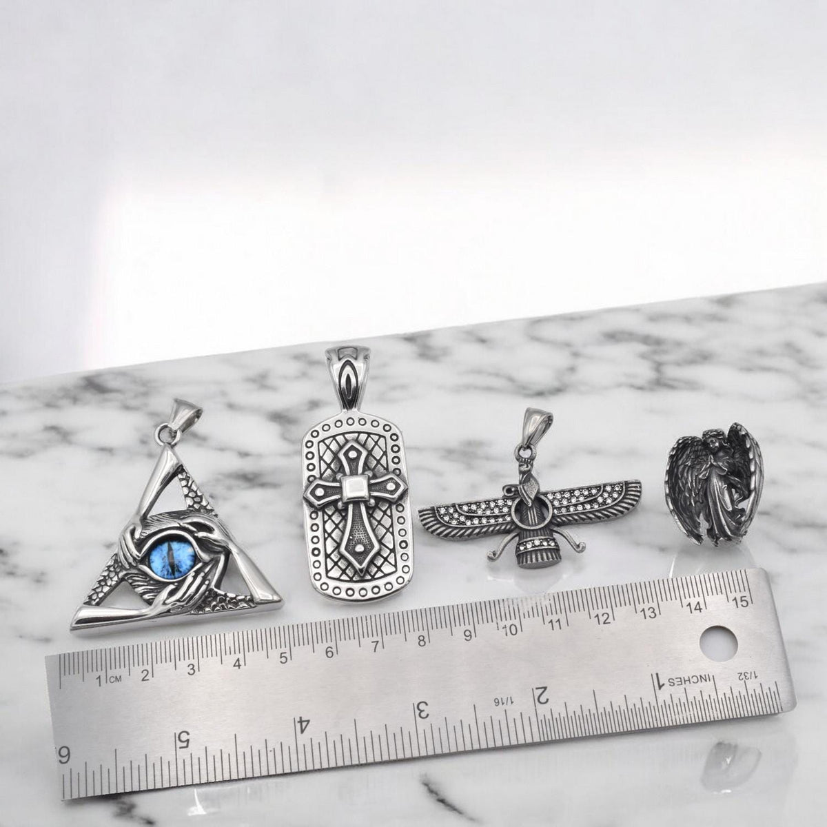 Stainless Steel Pendants and Charms for jewelry making Eye of Providence, Cross, Angel, Ahura Mazda