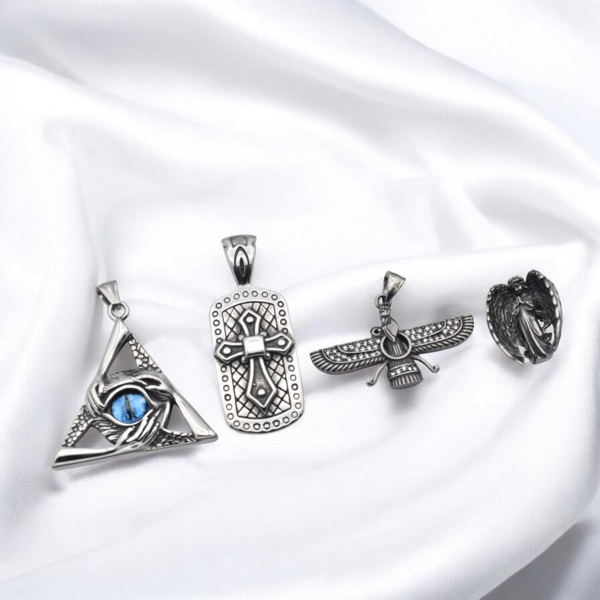 Stainless Steel Pendants and Charms for jewelry making Eye of Providence, Cross, Angel, Ahura Mazda