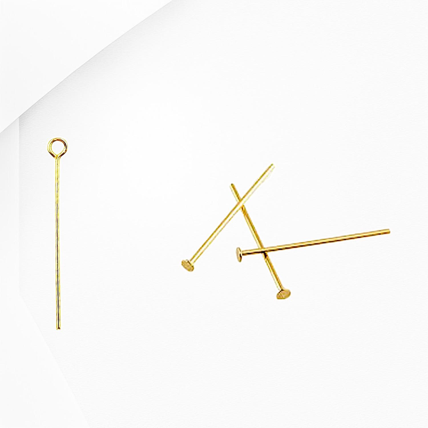 18K Gold Filled Look, Head Pin Flat Back 20mm/30mm/50mm and Eye Pin 16mm/40mm/50mm Findings for make Jewelry 10 PCs/Pack j...