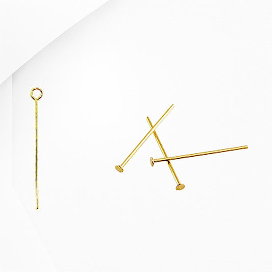 18K Gold Filled Look, Head Pin Flat Back 20mm/30mm/50mm and Eye Pin 16mm/40mm/50mm Findings for make Jewelry 10 PCs/Pack j...