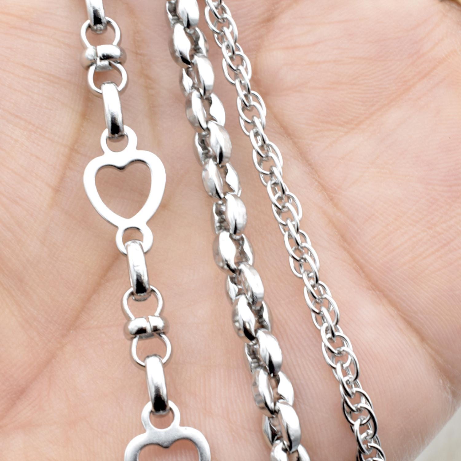 Heart Link Rolo Chain Jewelry Supply: Stainless Steel Romantic Connector Links, Bright Finish (1-6mm Sizes, Charm Necklace & Bracelet Craft)