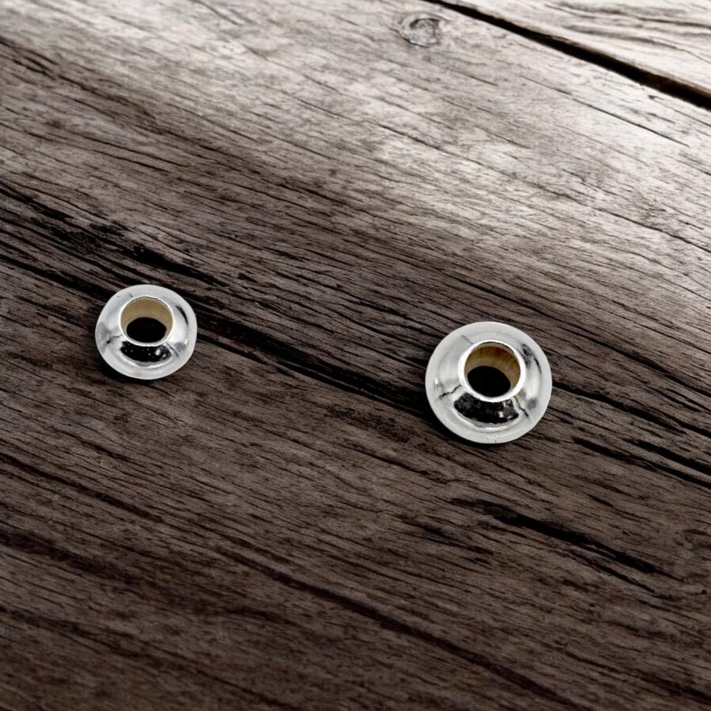 Sterling Silver 925 Spacer Beads Large Hole Rondelle - Donut Shape, Smooth Polished Metal, Jewelry Making, DIY Craft Supplies