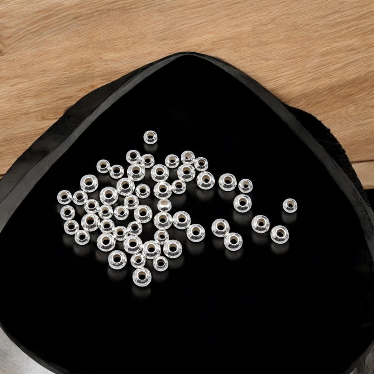 Sterling Silver 925 Spacer Beads Large Hole Rondelle - Donut Shape, Smooth Polished Metal, Jewelry Making, DIY Craft Supplies
