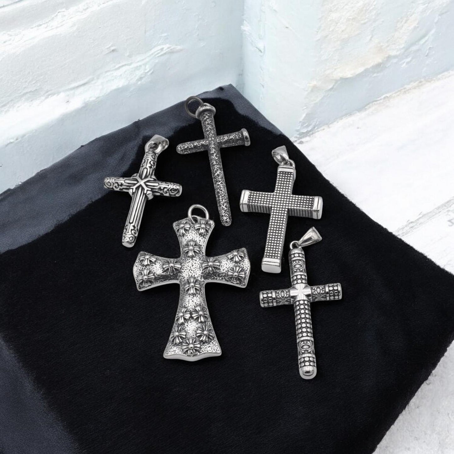 Gothic Cross Pendant: Sleek Modern Stainless Steel - Durable Jewelry Component, Lightweight, Corrosion Resistant