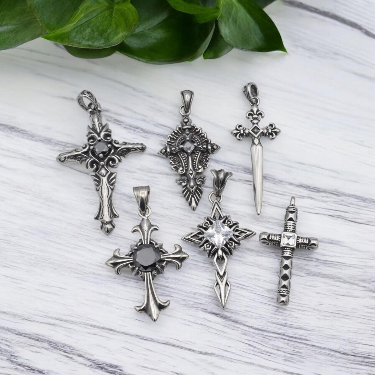 Dagger Cross Pendant - Baroque Geometric Charm - Stainless Steel, Sharp Lines, Jewelry Making Supplies