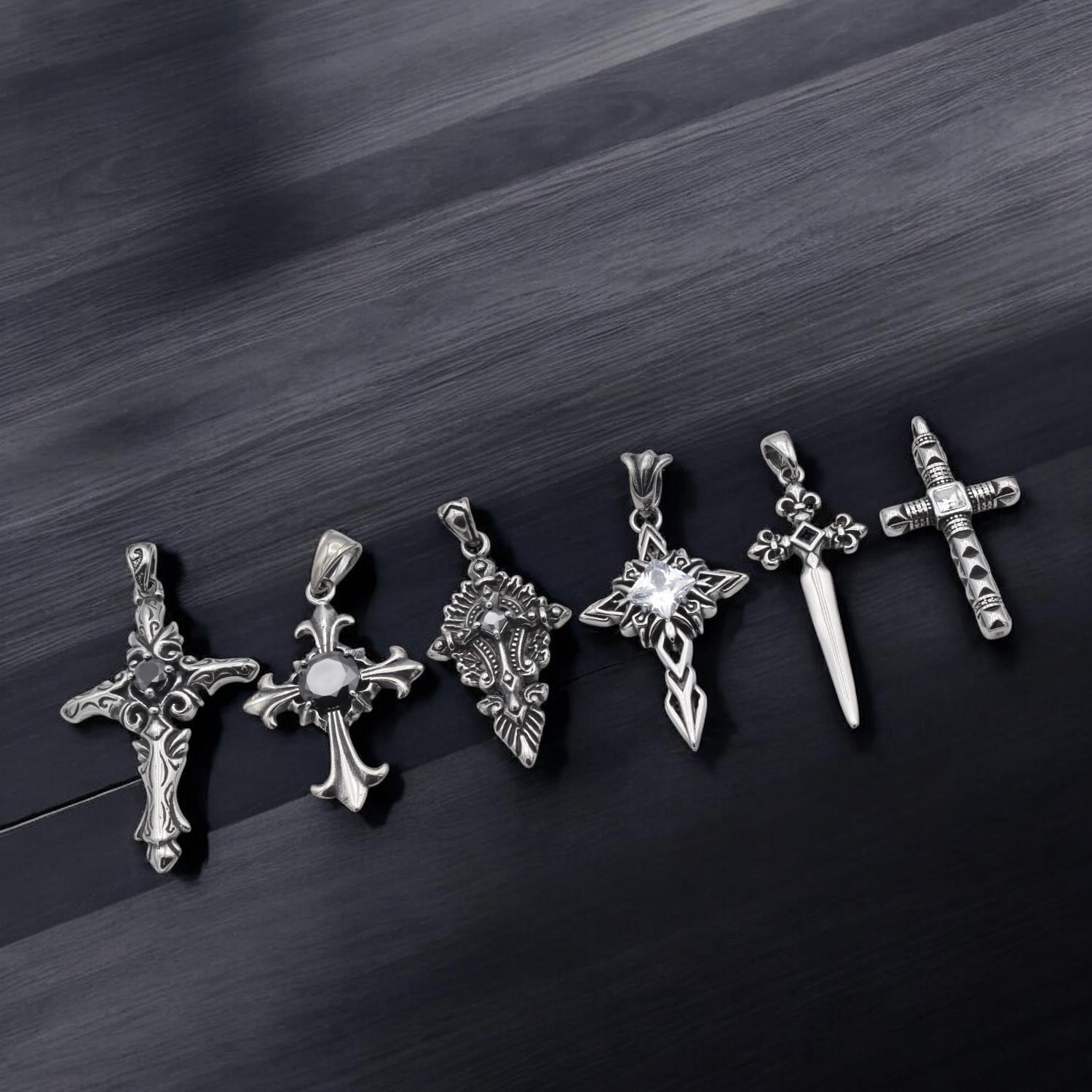 Dagger Cross Pendant - Baroque Geometric Charm - Stainless Steel, Sharp Lines, Jewelry Making Supplies