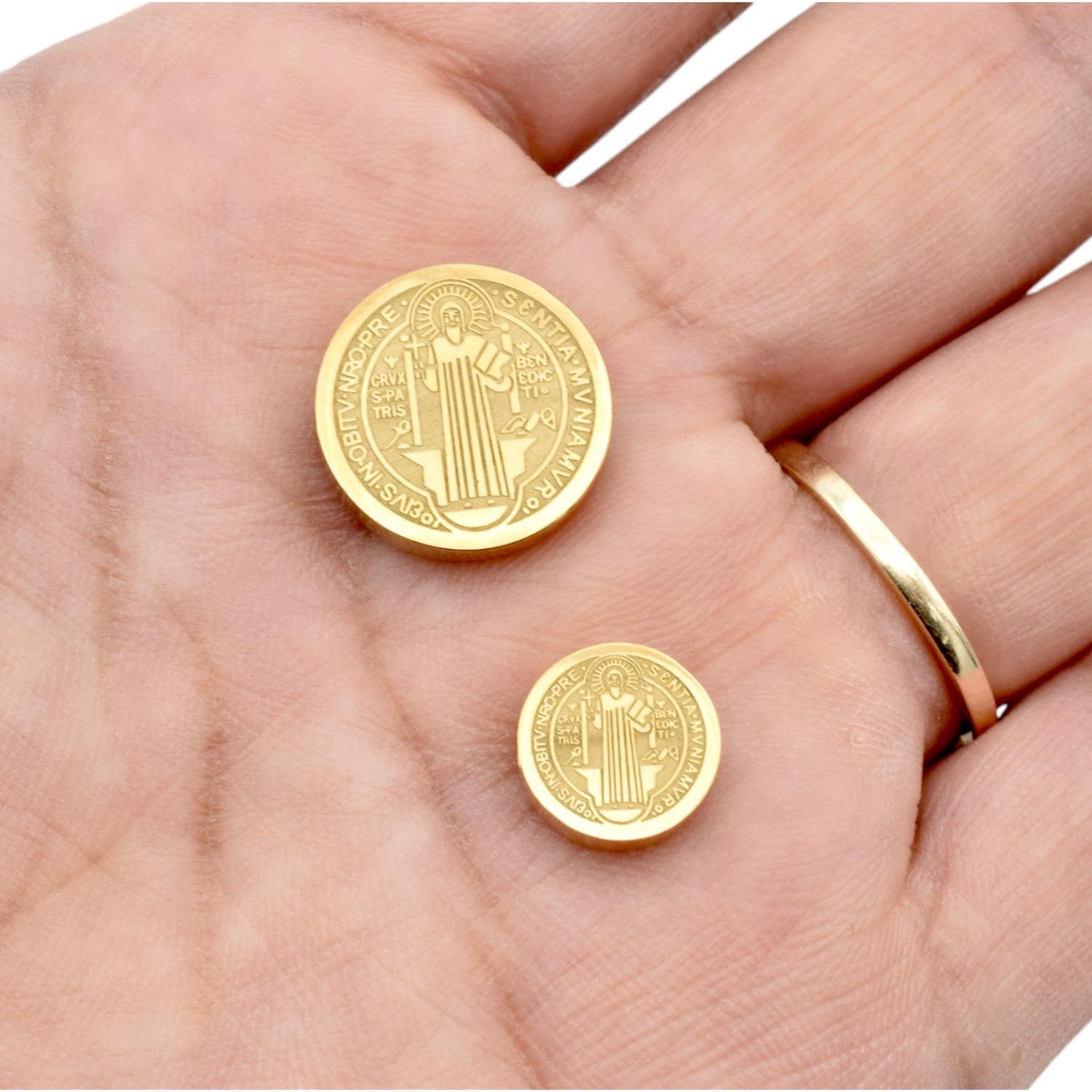 Saint Benedict Gold Slider Beads, Faith Symbol Charms (10mm & 15mm, Gold Stainless Steel, Durable for Bracelets)