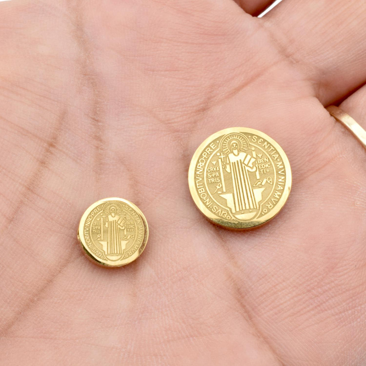 Saint Benedict Gold stainless Steel Slider beads for jewelry making 10mm and 15mm San Benito jewelry making supplies - det...